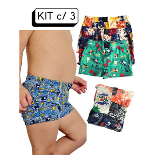 Cueca Infantil Box Kit c/ 03 Boxer Infantil Ótima Elasticidade 1 a 10 anos