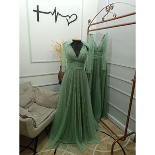 Vestido Longo Madrinha Evase Brilho Terracota Verde Oliva