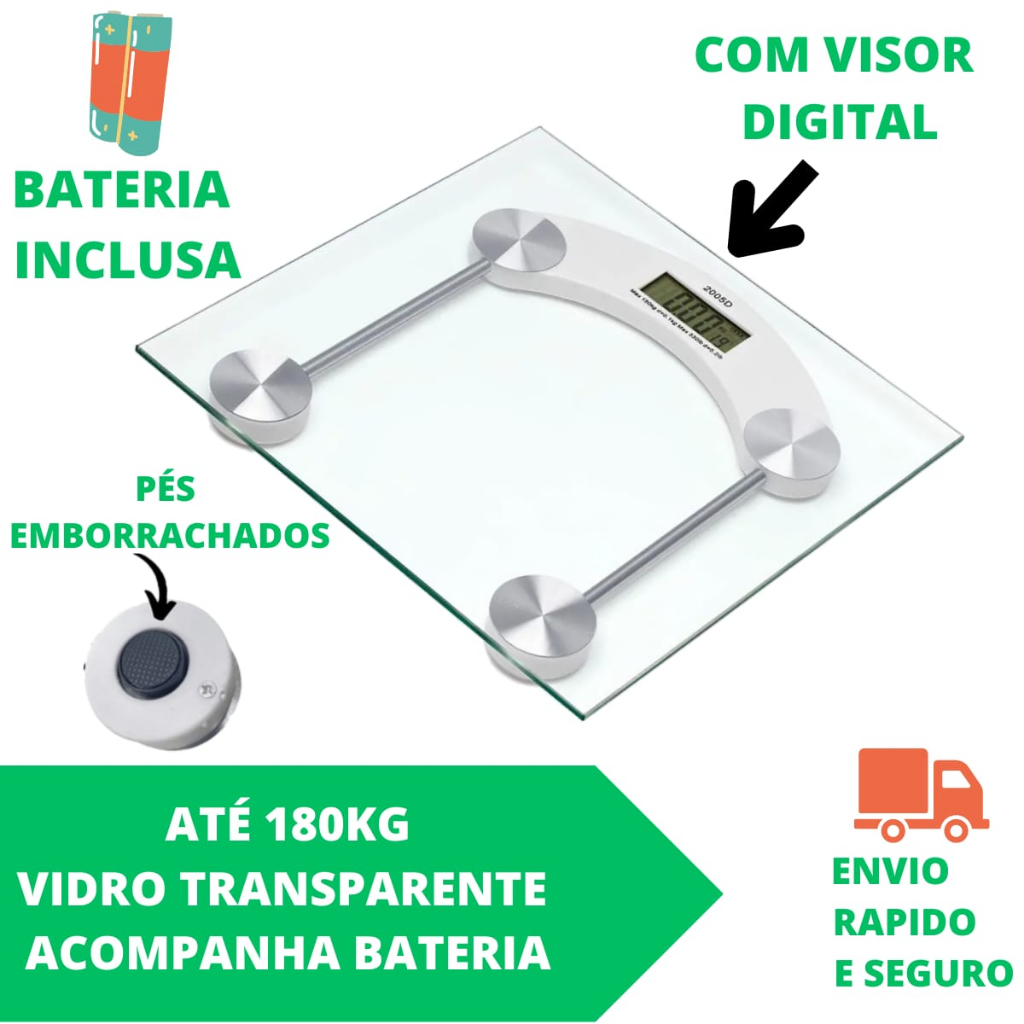 Balança Corporal Digital Vidro Banheiro E Academia 180kg