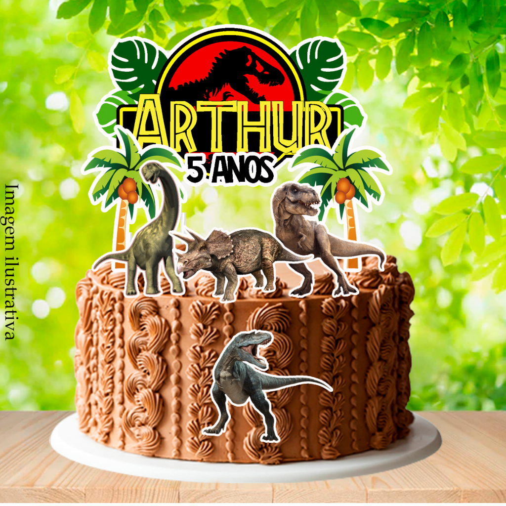 Topo de Bolo Personalizado Dinossauro Jurassik World Topper Cake Qualquer tema