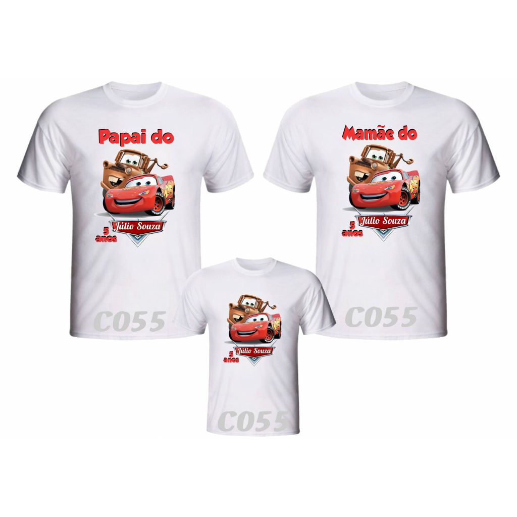 Kit 3 Camiseta Carros relampago mcqueen para aniversário personalizada