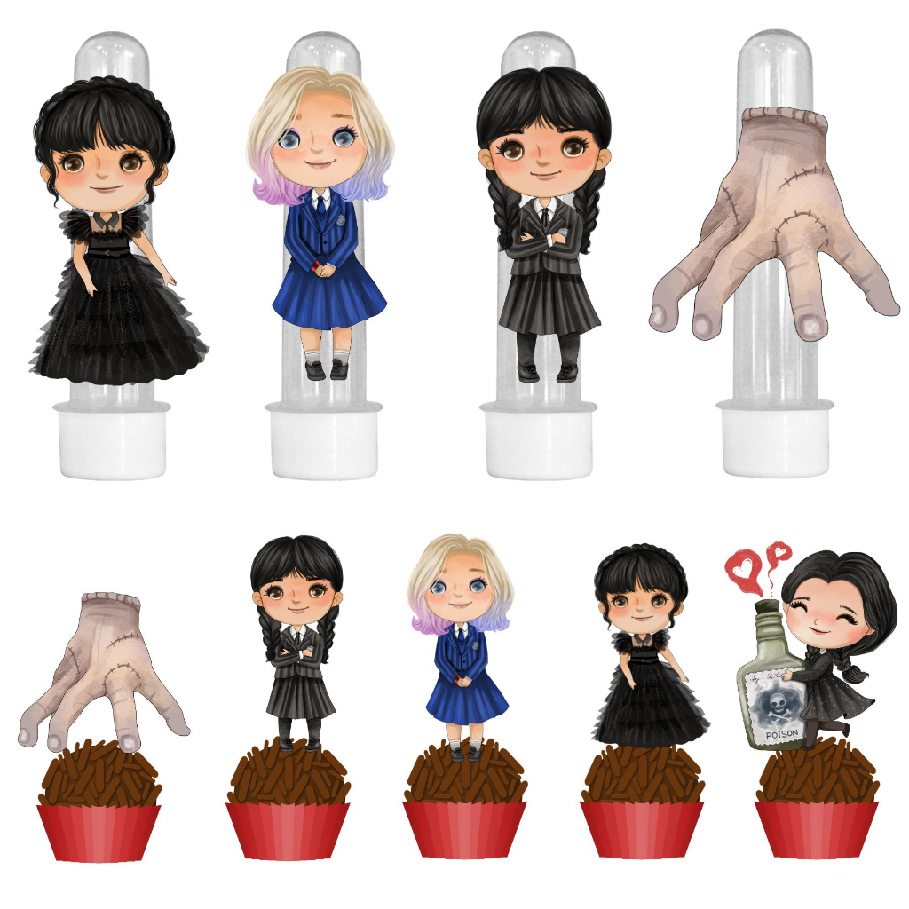 Kit Festa 20 Tubetes 3D + 30 Tag Doces Personalizado Lembrancinha Wandinha em Oferta na Shopee