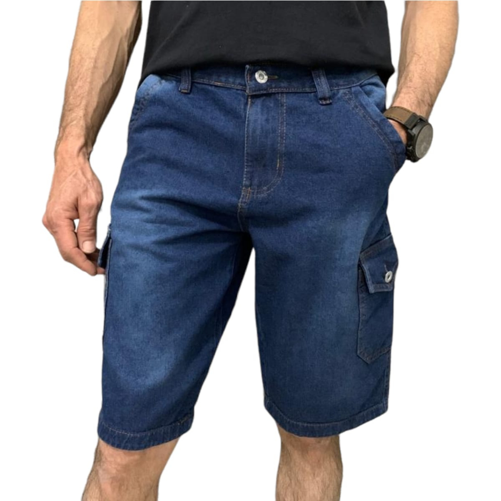 Bermuda Masculina Cargo Short Masculino Jeans e Brim 6 Bolsos Estilo Militar Otimo Preço — imagem 2 de 2