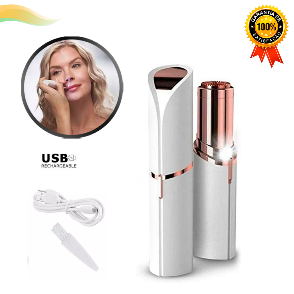 Depilador Batom Portátil Tira Pelos Buço Rosto Aparador Facial USB Removedor Eletrico Reca...