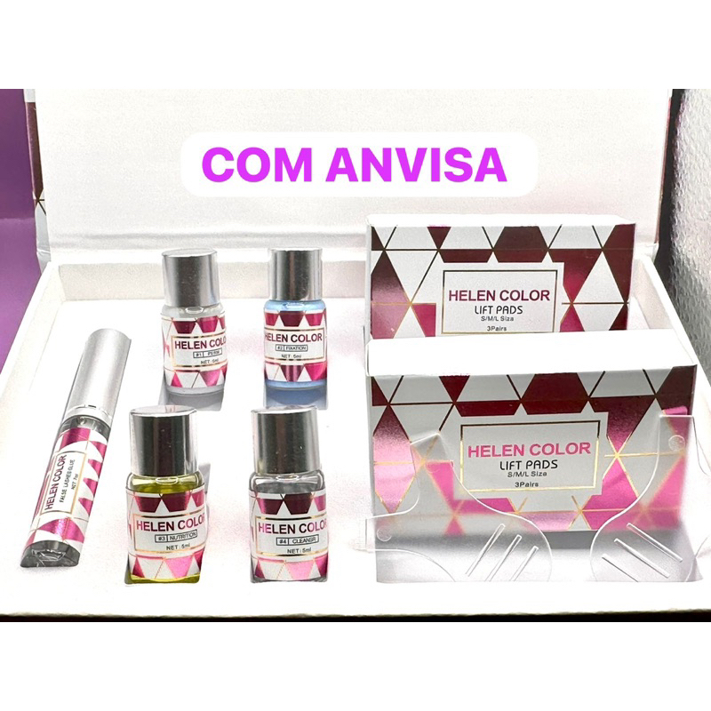 Kit Lash Lift de Cílios e Brow Lamination Helen Color Lifting Permanente Original Efeito Natural