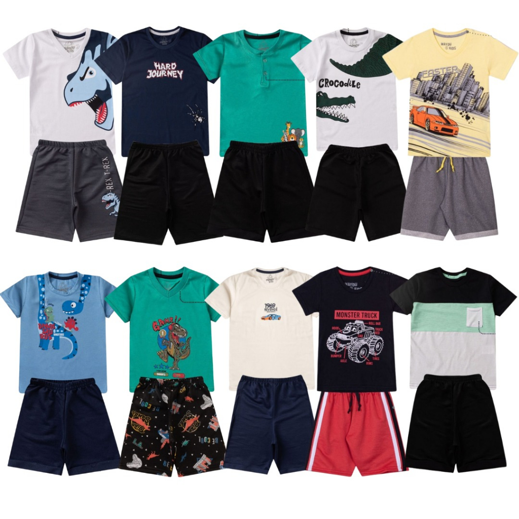 KIT C/10 peças total 5 Conjuntos Infantil Menino Tamanho 1 ao 16 em Oferta na Shopee