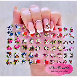 Cartelão adesivos de unhas Flores e joaninhas com 60 unidades AD29
