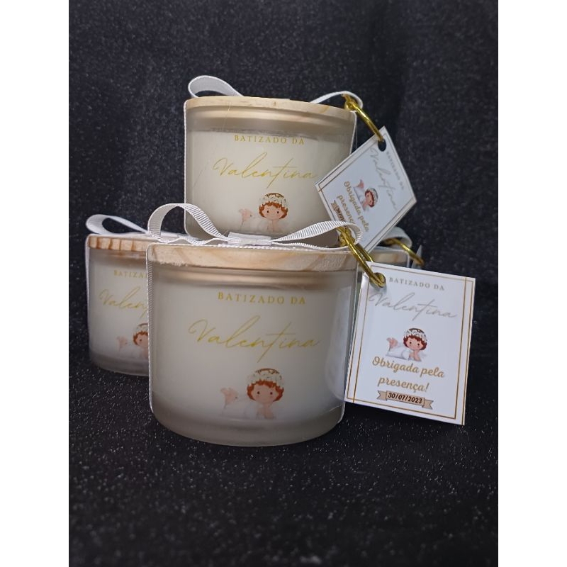 Vela aromática 100g vidro fosco kit 5 unidades batizado 15 anos casamento nascimento