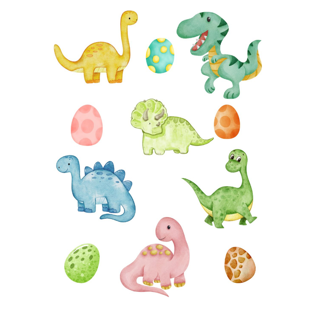 55 Adesivos De Parede Autocolante Dinossauros e Ovos Aquarela Decoração Quarto Infantil Menino Menina