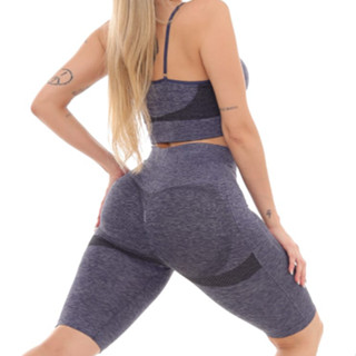 Conjunto Top E Bermuda Fitness Empina E Levanta Bumbum Academia Azul Escuro