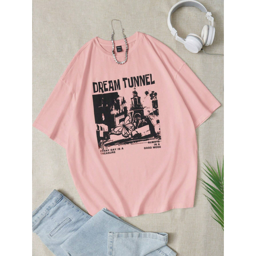 Camiseta Dream Tunnel Túnel Dos Sonhos Borboleta Oversized Manga Curta Streetwear Fashion Trend