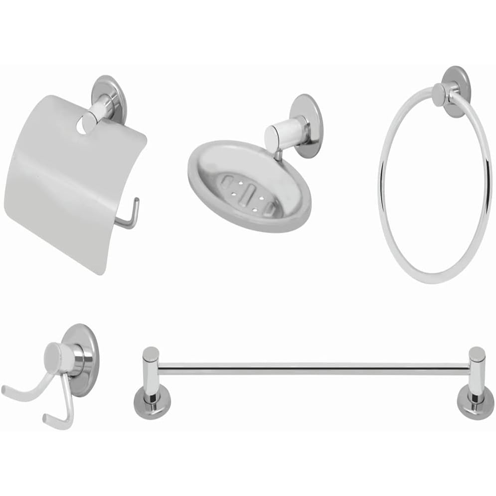 Kit de Acessórios Para Banheiro Porta Toalha + Argola +  Saboneteira + Papeleira  + Cabide simples