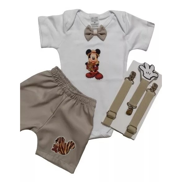 Conjunto Mesversário Bebê Menino Safari Roupa Festa Aniversário Infantil