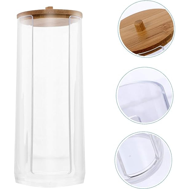 OFERTA Porta Algodão Acrílico Disco Redondo Organizador Limpeza De Pele Ou Bambu Utensilio Para Banheiro Penteadeira