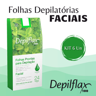 Kit 6 Un Folhas Depilatórias Prontas Sobrancelha Buço Depilação Facial Suave Depilflax Hortelã 24un