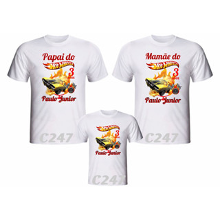Kit 3 Camisetas tema Hot wheels personalizada para aniversário hotwheels