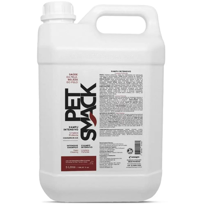 Pet Smack Shampoo Intensivo 5L Limpeza Profunda para Cães e Gatos Centagro - Pets