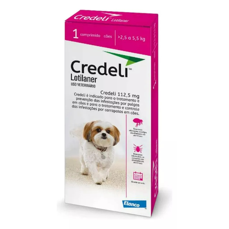 Credeli Antipulgas e Carrapatos Cães de 2,5 a 5,5kg 112,5mg 1 Comprimido Elanco