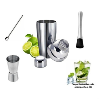 Kit Caipirinha 4 peças Inox Barman Coqueteleira Profissional Drinks em Oferta na Shopee