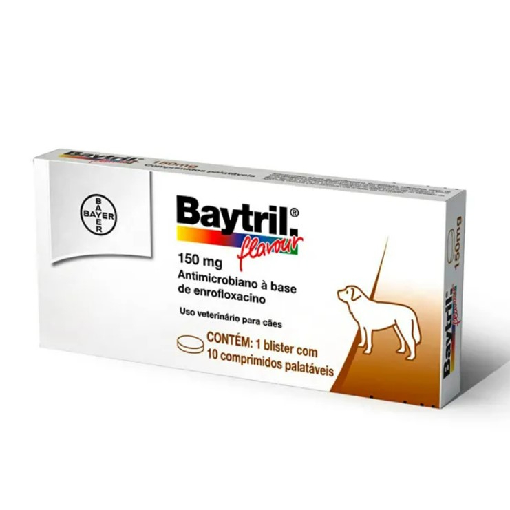 Baytril Flavour 150mg 10 Comprimidos Enrofloxacina para Cães Elanco