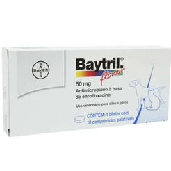 Baytril Flavour 50mg 10 Comprimidos Enrofloxacina para Cães e Gatos Elanco
