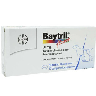 Baytril Flavour 50mg 10 Comprimidos Enrofloxacina para Cães e Gatos Elanco em Oferta na Shopee