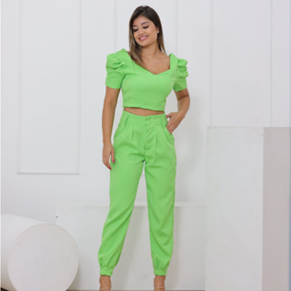 Conjunto Feminino Cropped e Calça Jogger Moda Feminina Verão Moda Blogueira