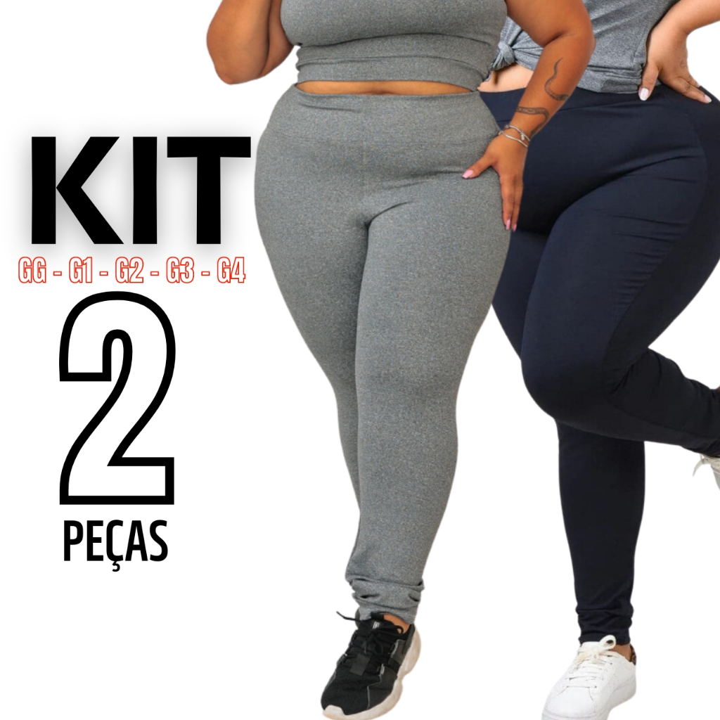 Kit 2 Calças Legging Plus Size Feminina Leg Suplex Cintura Alta Tecido Grosso Costura Reforçada Fitness Levanta Bumbum