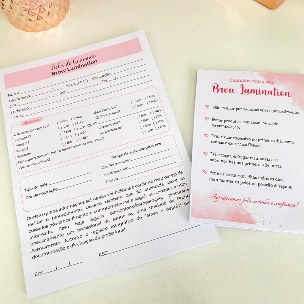 KIT Bloco de Cuidados + Ficha de Anamnese - Brow Lamination em Oferta na Shopee