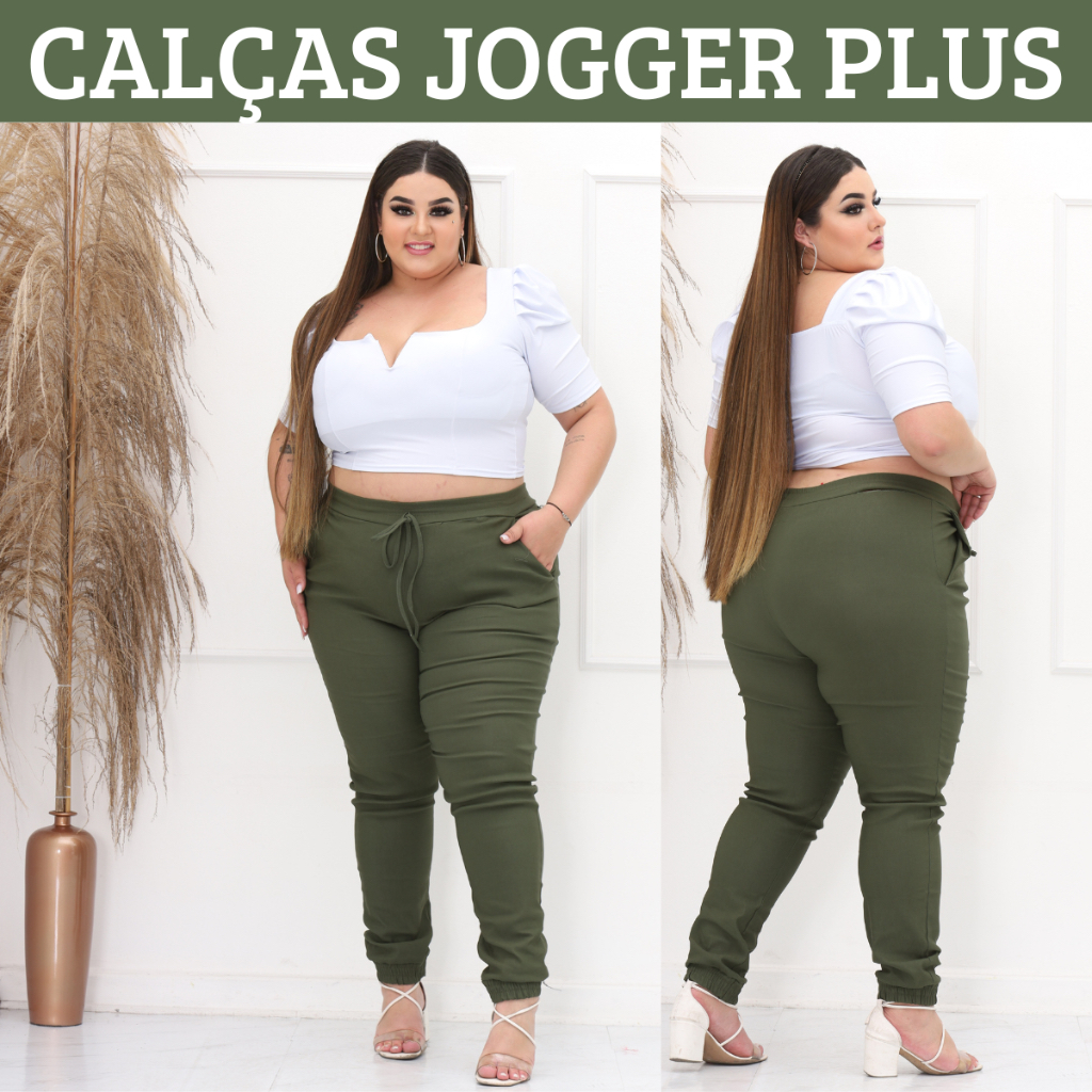 Calça Jogger Feminina Plus Size Tecido Macio com Elastano do GG ao G3 Tamanho Grande Para Gordinhas em Oferta na Shopee
