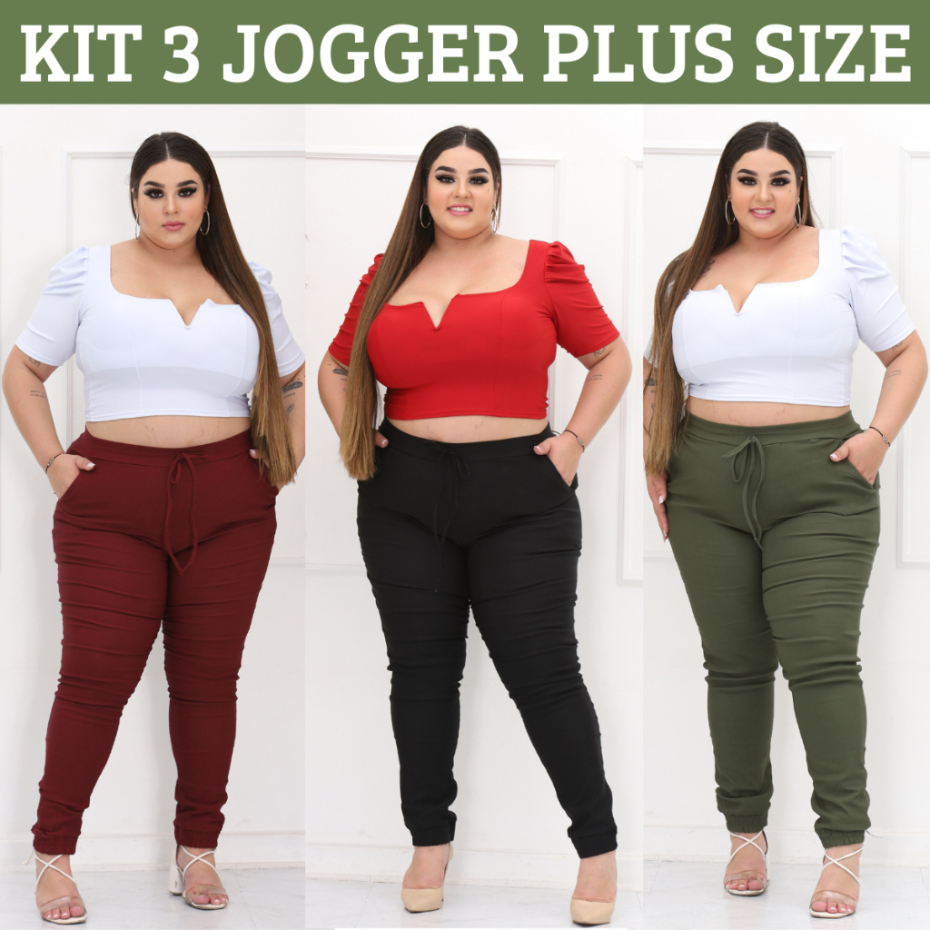 Calças Feminina Jogger Plus Size Tamanho Grande G1 G2 G3 G4 Serve 42 ao 52 Tecido Bengaline Moda Plus Gordinhas em Oferta na Shopee