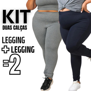 Kit 2 Calças Legging Plus Size Feminina Leg Suplex Zero Transparência Cintura Alta Levanta Bumbum