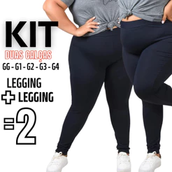 Kit 2 Calças Legging Plus Size Feminina Leg Suplex Zero Transparência Cintura Alta Levanta Bumbum