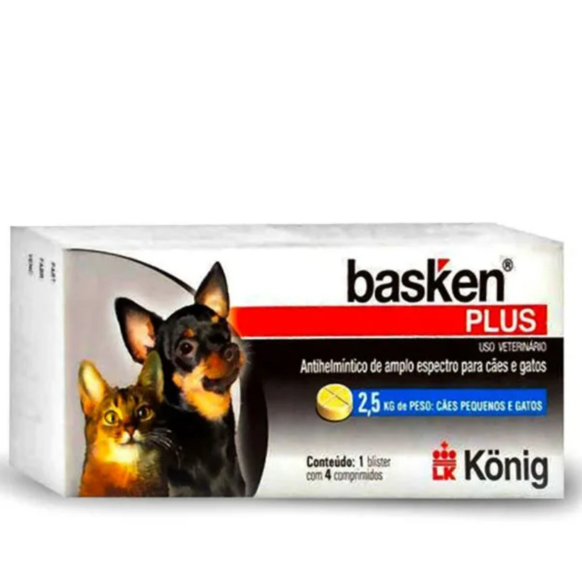 Vermífugo Basken Plus 4 Comprimidos para Cães e Gatos de até 2,5kg König - Pets
