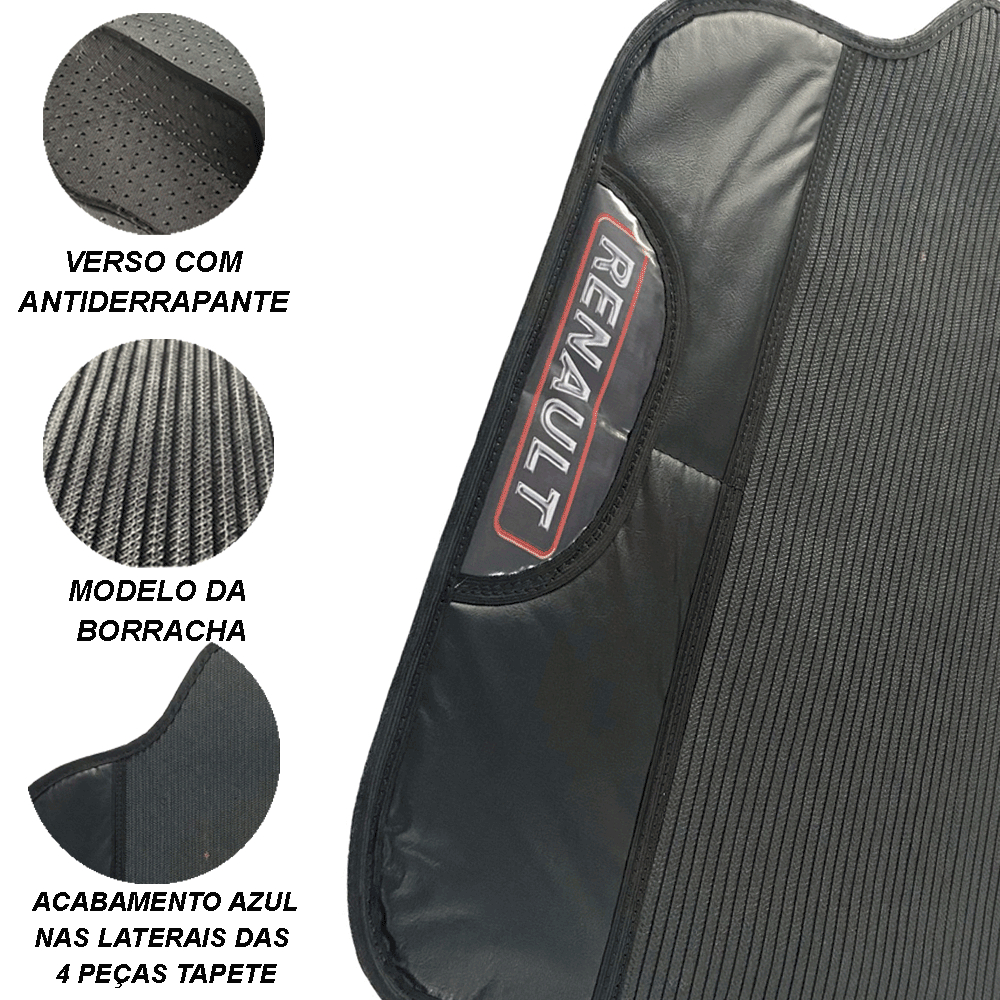 TAPETE EMBORRACHADO UNIVERSAL 4 PEÇAS DOIS  LOGO COM NOME EMBLEMA LOGO DA MONTADORA RENAULT KWID SANDERO LOGAN CLIO DUSTER TODOS