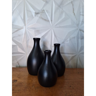 Kit Trio Vaso Bojuda Centro de Mesa em Cerâmica Decorativa para Casa Preto Fosco