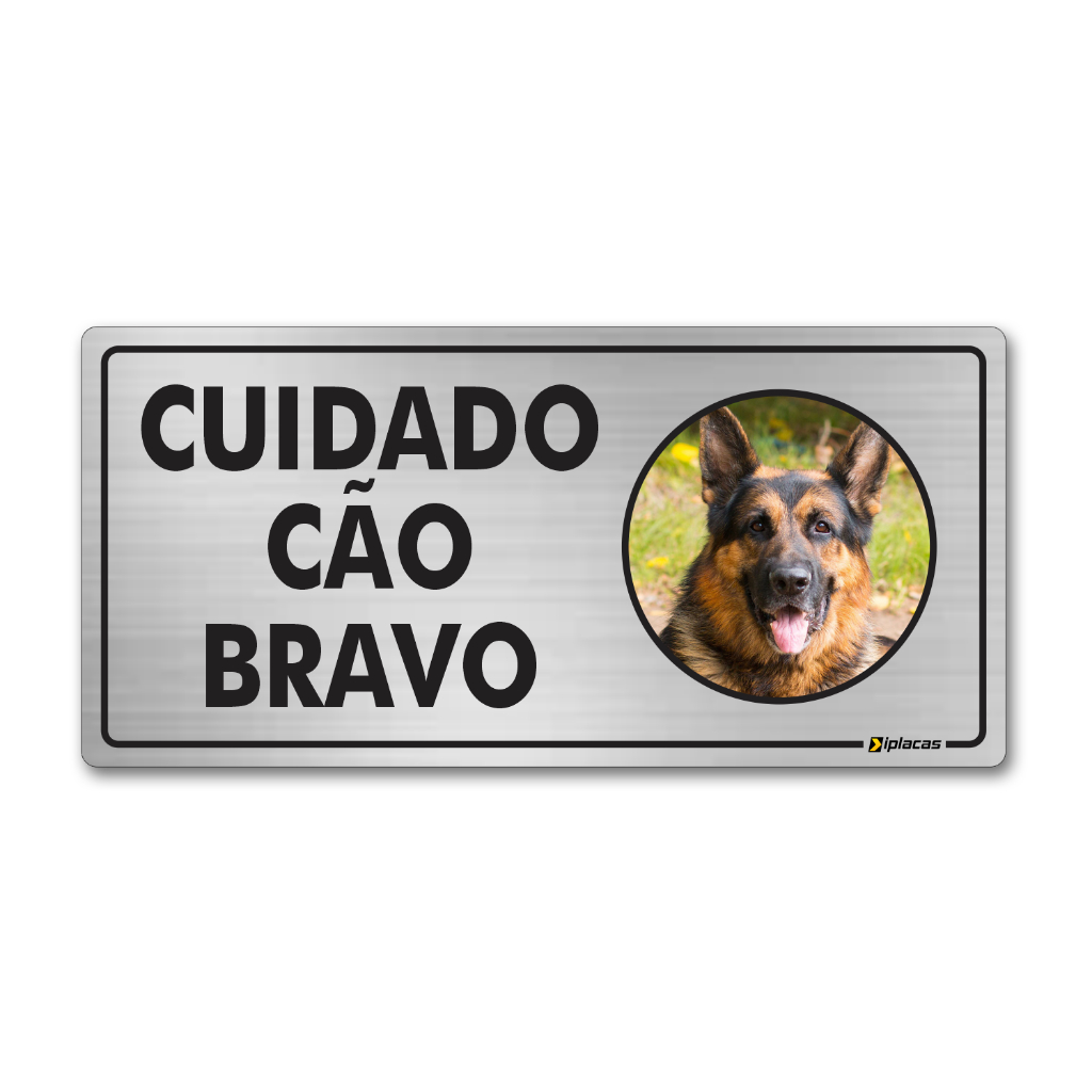 Placa Aviso Cuidado Cão Bravo Rottweiler Pastor Alemão Pitbull Aluminio 21x10cm