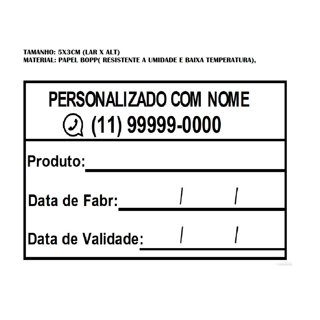 Etiqueta Personalizada Alimentos Validade Fabricação para Congelados - 1mil Etiquetas