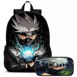 Kit Mochila Kakashi Ninja com Estojo Simples Anime Naruto