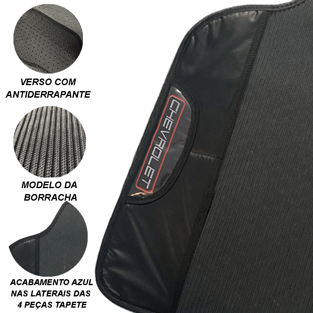 TAPETE DE CARRO AUTOMOTIVO UNIVERSAL EMBORRACHADO COMO NOME EMBLEMA LOGO PERSONALIZADO CHEVROLET GM CORSA CELTA ONIX PRISMA MONZA KADETT AGILE CLASSIC COM NOME DA MONTADORA NA LATERAL DO TAPETE MOTORISTA