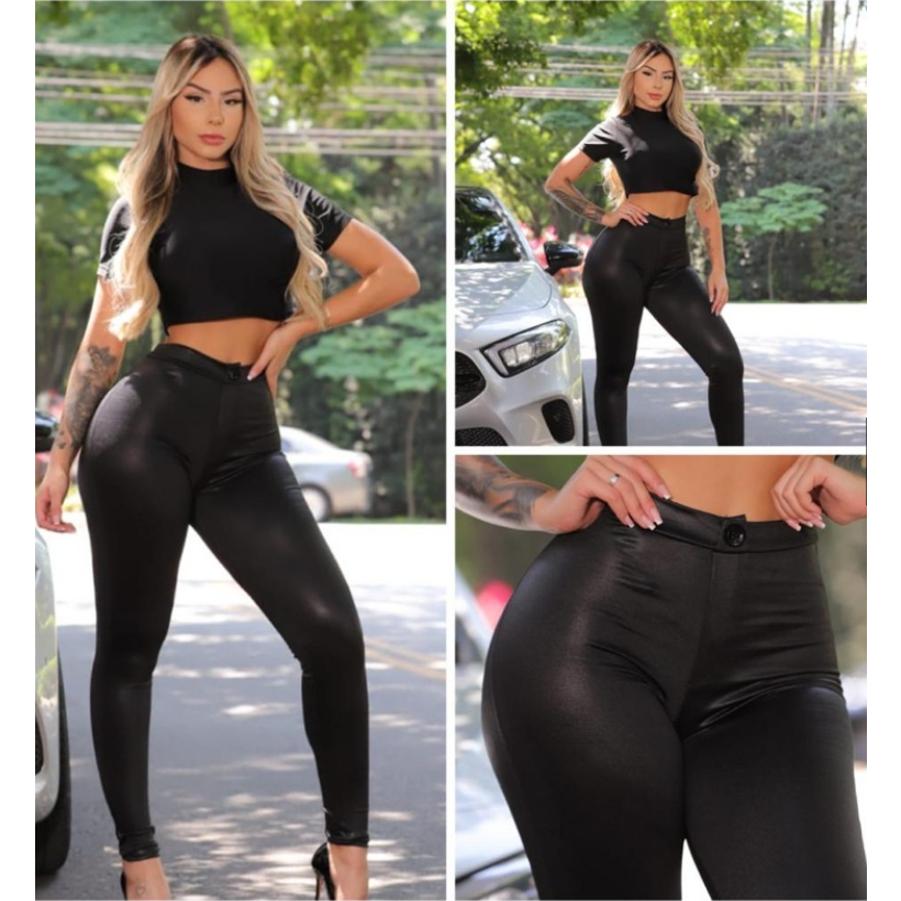 PROMO BLACK FRIDAY - Calça Disco Lycra Cirrê Blogueira Hot Pants Cintura Alta C/ Bolsos - (Alta Qualidade)