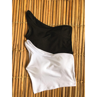 Top Cropped De Um Ombro Só Cropped Curto Preto Simples