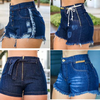 Kit 5 Shorts Bermudas Jeans Sem Elastano Luxo Feminino Cintura Alta Destroyed Hot Pants