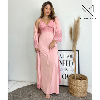 Kit de Robe e Camisola LONGOS sem Bojo de Microfibra Light de Amamentação Feminina em Oferta na Shopee