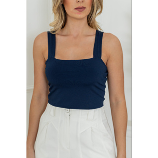 Cropped Azul Marinho Naval Alça Grossa Suplex em Oferta na Shopee