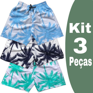 kit 3 bermudas masculinas floral short masculino tactel grosso e reforçado