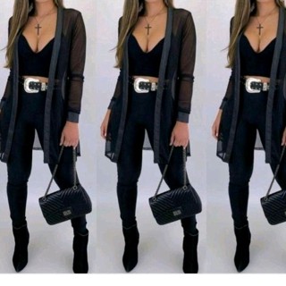 Cardigan tule com detalhe em cirrê kimono feminino