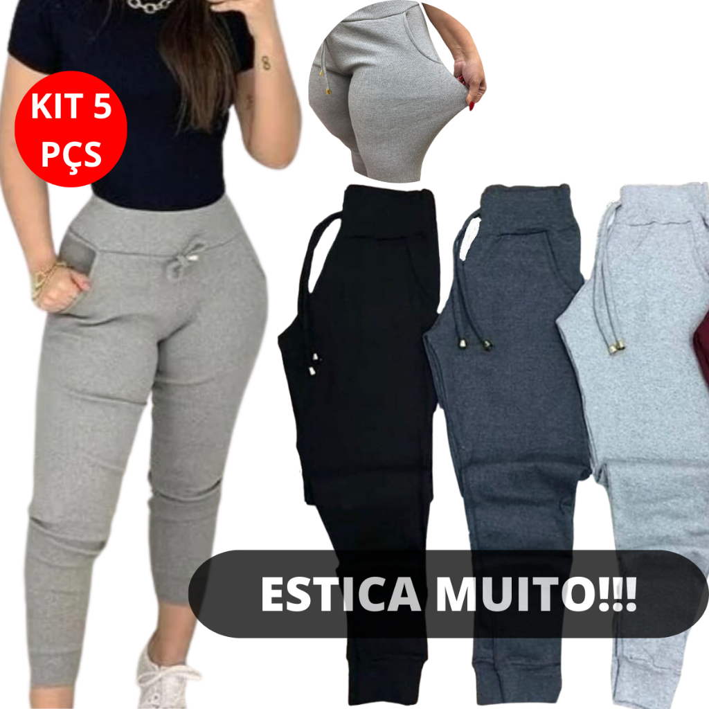 Kit 5 Calça Jogger Ribana Feminina Tipo Calca Moletom Inverno Academia Feminino