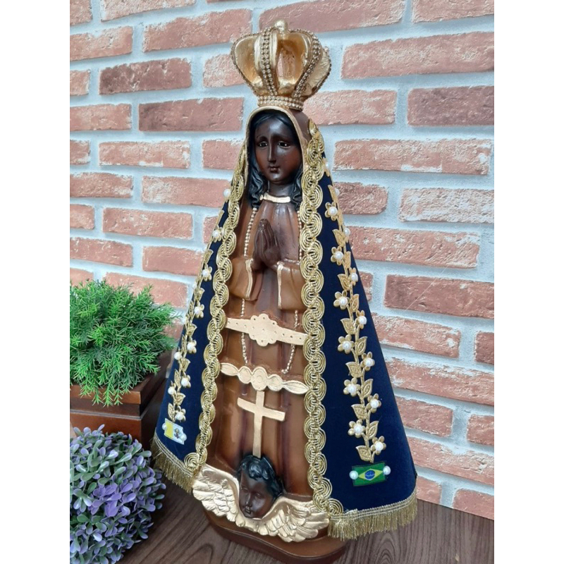 Imagem Nossa Senhora Aparecida 55cm com Manto Bordado Pérolas
