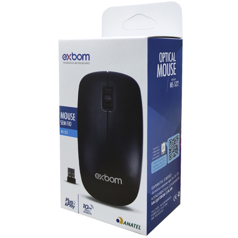 Mouse Sem Fio Qualidade 2.4 Ghz USB Preto MS-S22 Exbom